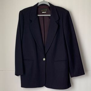 Harris Wallace Women's Navy Blue Wool Blazer Size 14